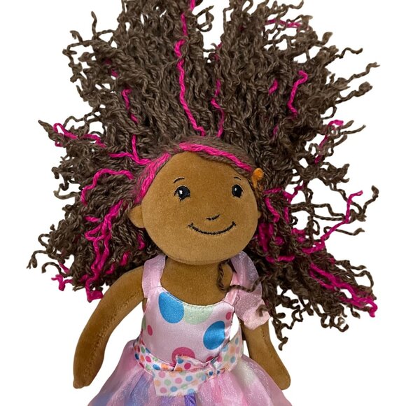 Handmade Fabric Doll With Colorful Dress & Curly Hair - Picture 3 of 3